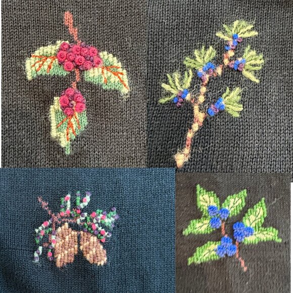 Vintage 90s Embroidered Chunky Knit Embroidered Floral Sweater Size Medium - Picture 3 of 4